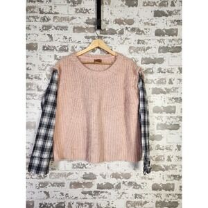 POL Sweater Large Pink Chunky Knit Mixed Media Boho Cozy Soft